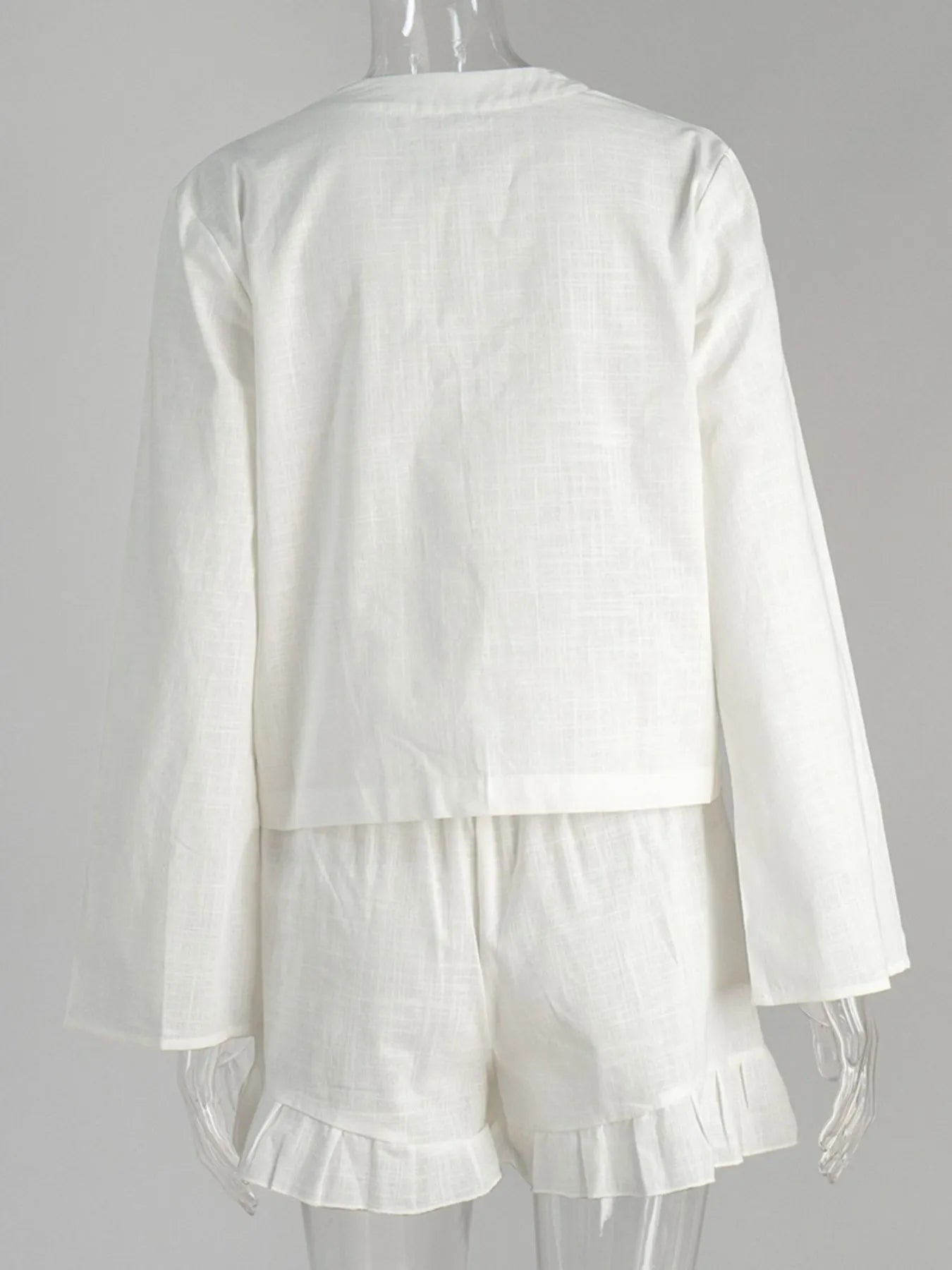 Sarah Express Women's Tie Front Long Sleeve Top and Shorts Set