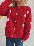 Sarah Express Women's Flower Button Up Long Sleeve Cardigan