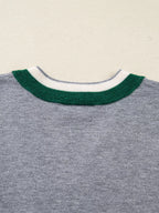 Sarah Express Women's Contrast Striped Trim V Neck Varsity Sweater