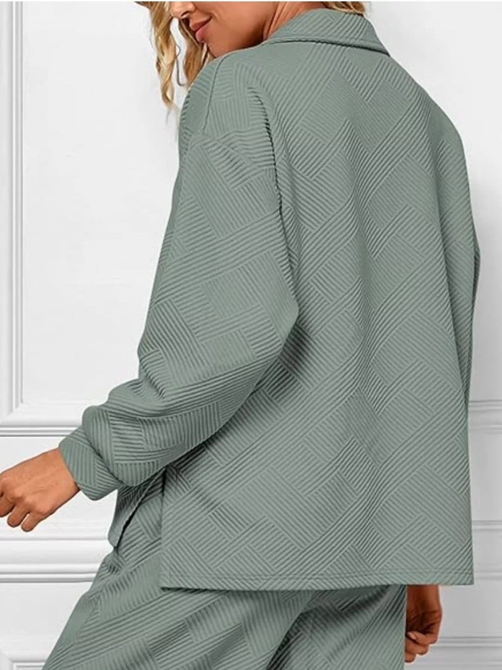 Sarah Express Women's Side Slit Textured Top and Drawstring Pants Set