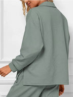 Sarah Express Women's Side Slit Textured Top and Drawstring Pants Set