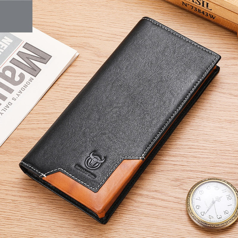 Sarah Express Captain Niu Oil-Waxed Genuine Leather Retro Bifold Wallet – Large Capacity Men's Wallet Black