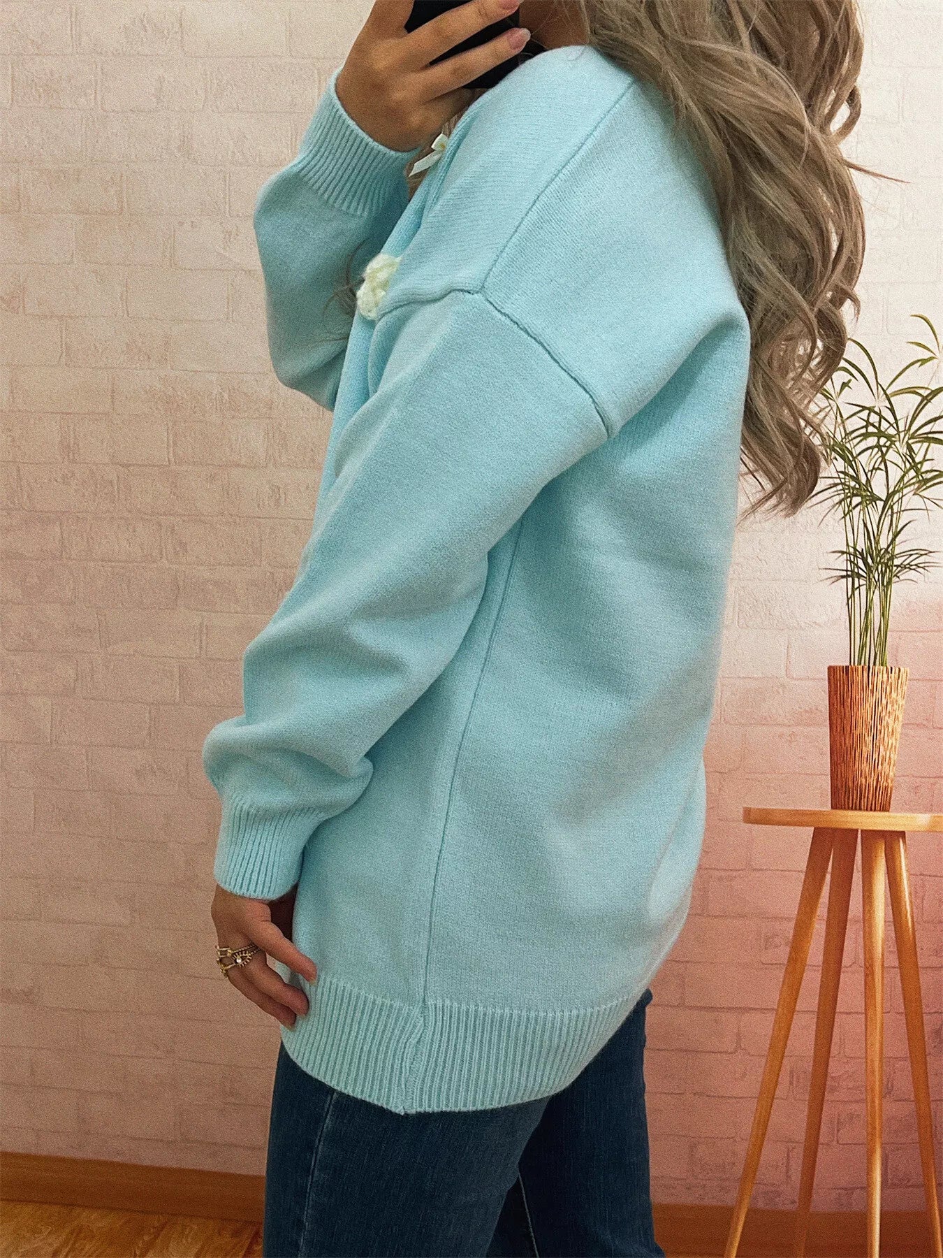 Sarah Express Women's Flower Heart Button Long Sleeve Cardigan