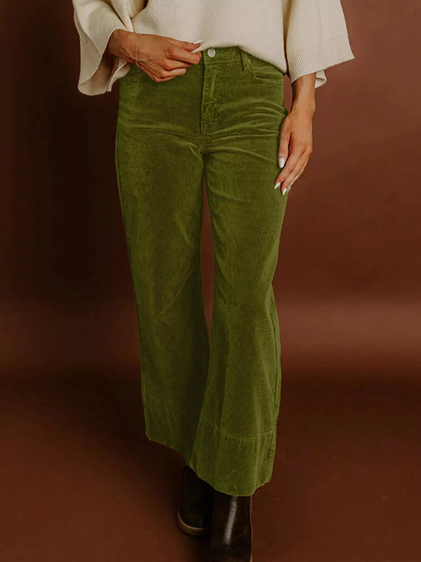 Sarah Express Women's Corduroy Solid Color High Waist Wide Leg Pants