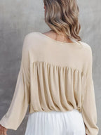 Sarah Express Women's Textured Drop Shoulder Long Sleeve Top - Babydoll Ruched Design