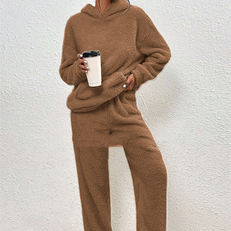 Women's Fleece-Lined Hooded Sweatshirt and Pants Two-Piece Cozy Lounge Set