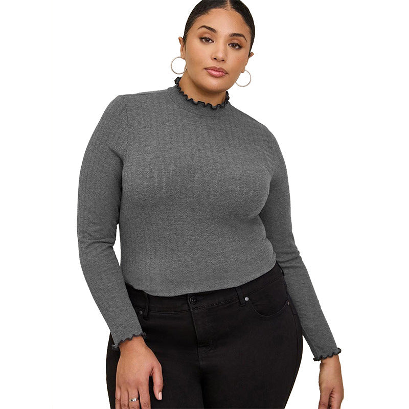 Ribbed Mock Neck Long Sleeve T-Shirt Slim Fit Layering Top