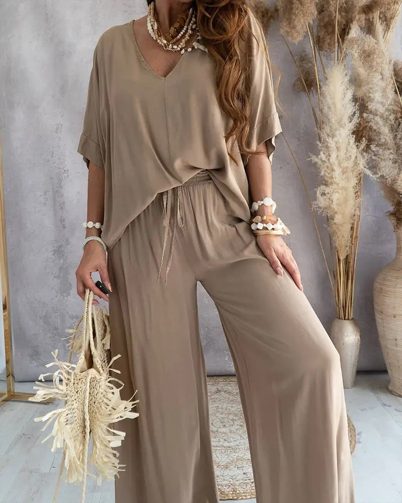 Women's Bat Sleeve Top and Pants Two Piece Casual Lounge Set Matching Coordinates