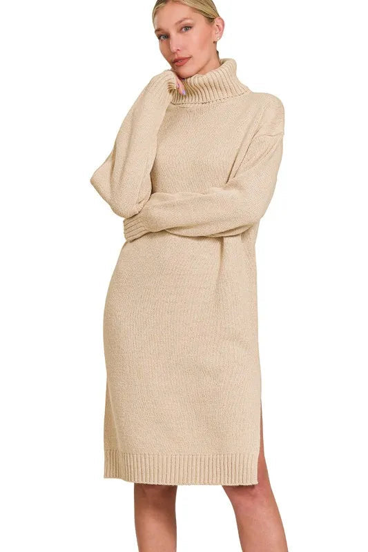 Sarah Express Women's Turtleneck Midi Sweater Dress | Long Sleeve Ribbed | Acrylic Blend | S-L