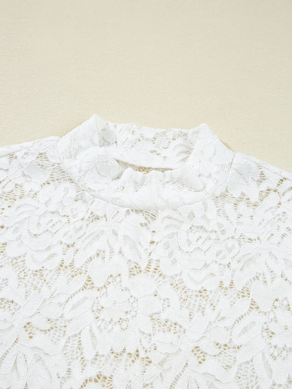 Sarah Express Women's Lace Crochet Bell Sleeve Mock Neck Blouse