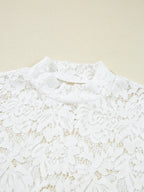 Sarah Express Women's Lace Crochet Bell Sleeve Mock Neck Blouse