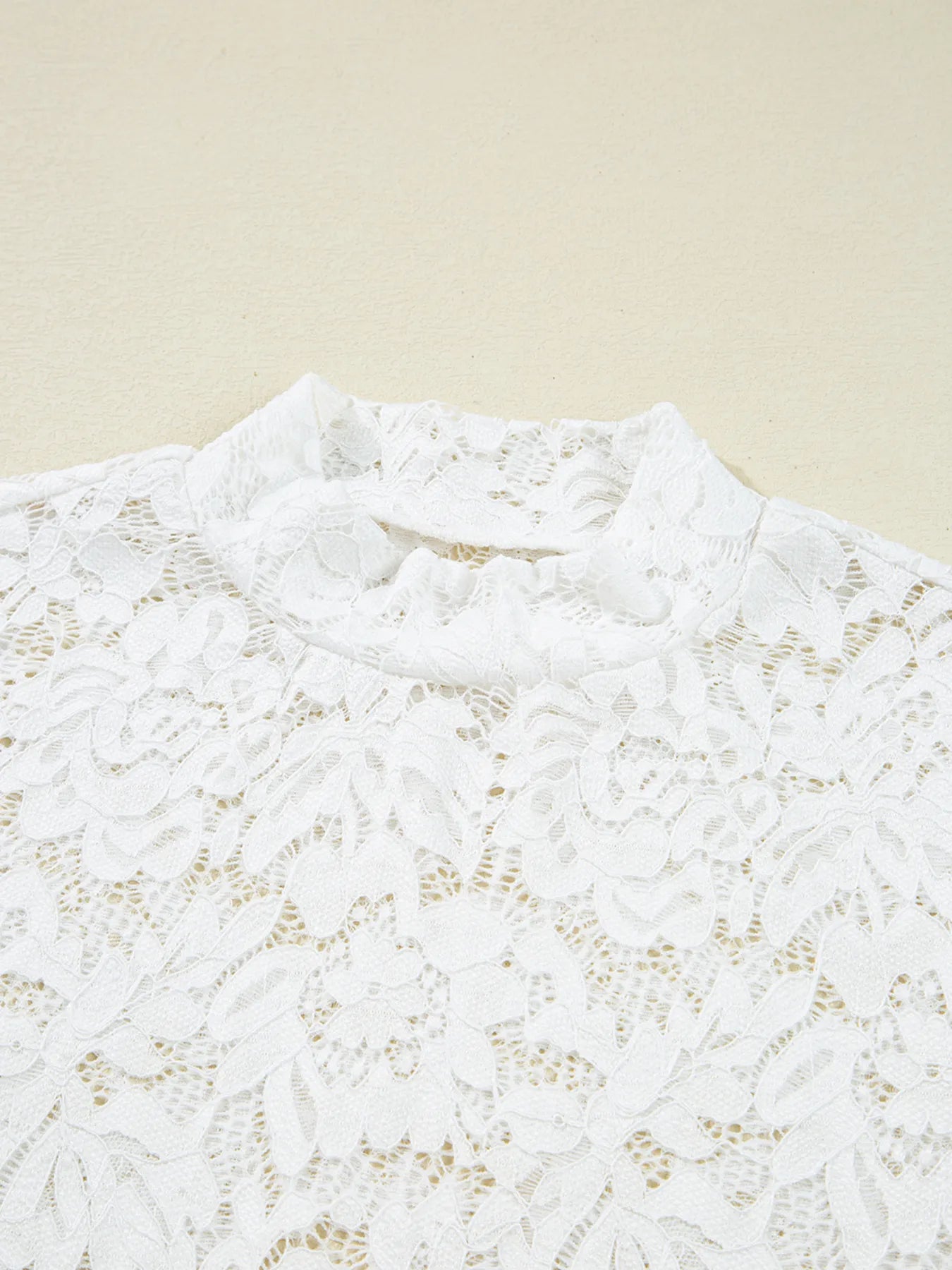 Sarah Express Women's Lace Crochet Bell Sleeve Mock Neck Blouse