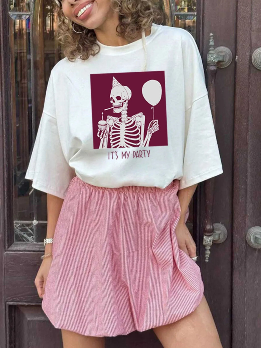 Sarah Express Women's Plus Size Graphic Round Neck Half Sleeve T-Shirt White