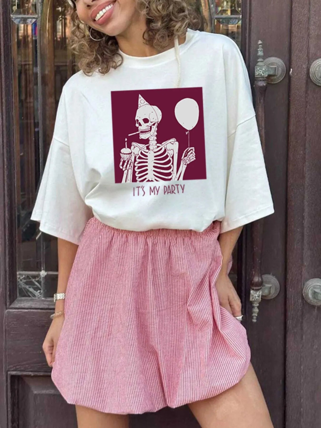 Sarah Express Women's Plus Size Graphic Round Neck Half Sleeve T-Shirt White