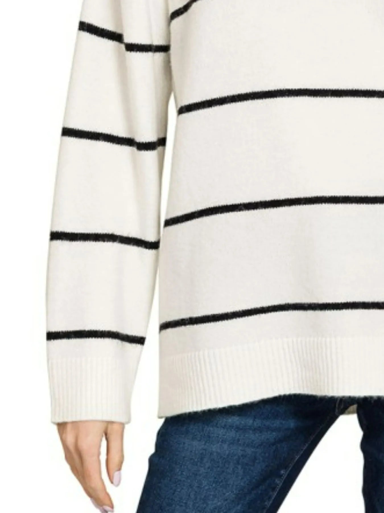 Sarah Express Women's White Black Stripe Sweater | Round Neck Oversized | Acrylic Blend | S-L