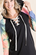 Women's Lace-Up Hoodie with Tie-Dye Sleeves | Sarah Express
