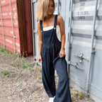 Women's High Waist Straight Leg Jumpsuit Sleeveless Casual Dark Blue
