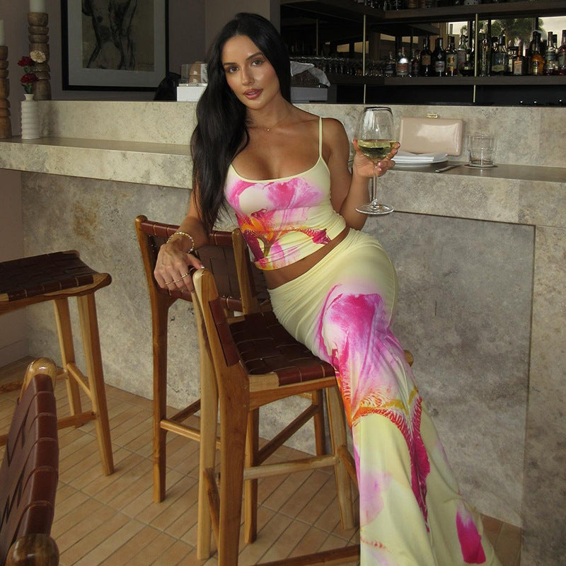 Women's Two-Piece Crop Top Maxi Skirt Set Sleeveless Street Style