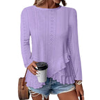 Women's Solid Color Long Sleeve Pullover Top Round Neck Loose Fit