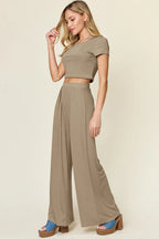 Sarah Express Women's Round Neck Top and Pants Lounge Set - Two Piece Outfit