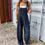Women's High Waist Straight Leg Jumpsuit Sleeveless Casual Dark Blue