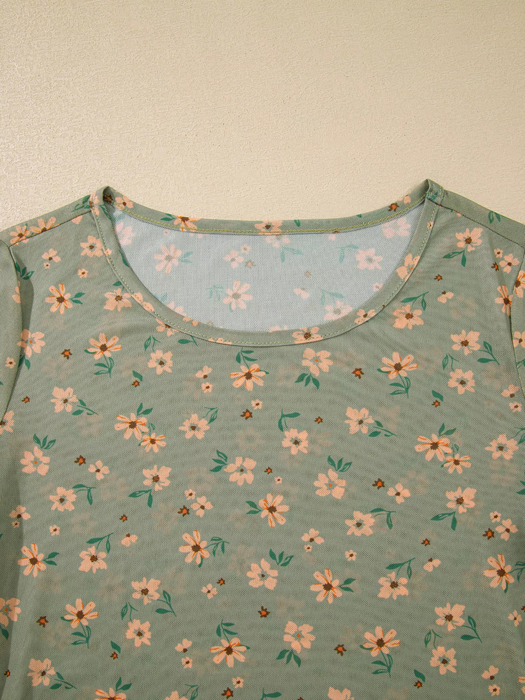 Sarah Express Women's Floral Print Mesh Long Sleeve Top