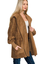  Hooded Faux Fur Jacket with Pockets