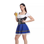 Women's French Maid Costume Halloween Dress Barmaid Uniform with Ribbon