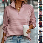 Sarah Express Women's Stand Collar Zipper Pullover Sweatshirt Striped Long Sleeve Top Spring Fall Casual