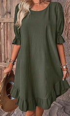 Ruffle Hem Flounce Sleeve Cotton Dress