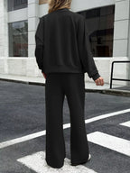 Sarah Express Women's Zip Up Drop Shoulder Top and Pants Set