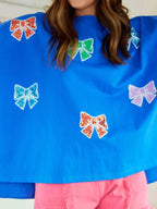 Sarah Express Women's Sequin Bow Round Neck T-Shirt - Oversized Casual Top