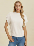 Sarah Express Women’s Plus Size Short Sleeve Mock Neck Viscose Sweater
