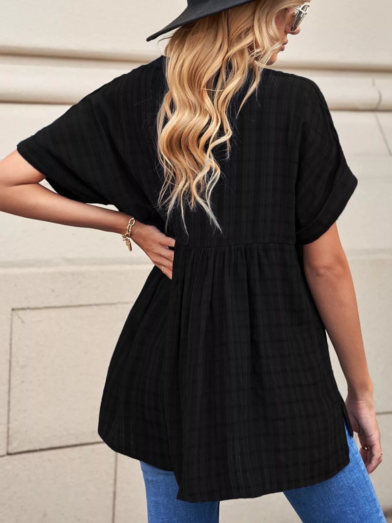 Sarah Express Women's Notched Short Sleeve Blouse