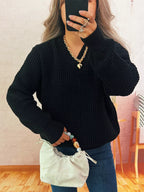 Sarah Express Women's V-Neck Textured Knit Sweater