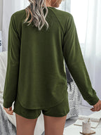 Sarah Express Women's Round Neck Raglan Sleeve Top and Shorts Lounge Set