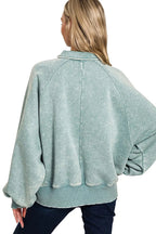 Sarah Express Women’s Oversized Acid Wash Fleece Collared Sweatshirt
