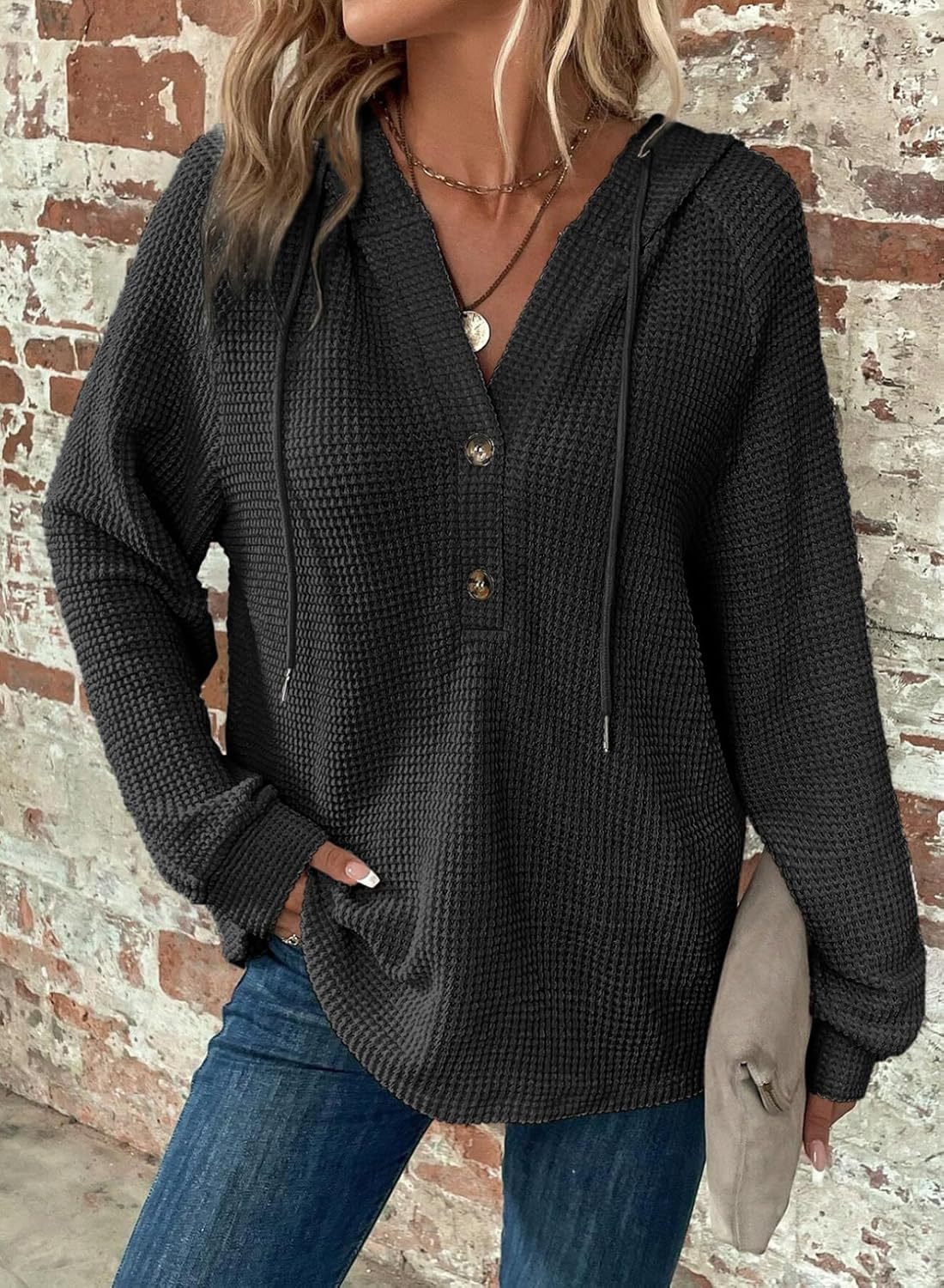 Women's V-Neck Long Sleeve Pullover Sweater Loose Fit Casual