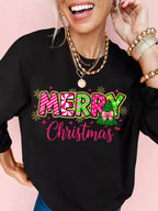 Sarah Express Women's MERRY Christmas Letter Graphic Drop Shoulder Sweatshirt
