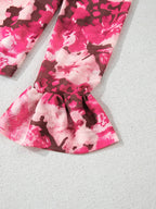 Sarah Express Women's Floral Mesh Flounce Sleeve Mock Neck Blouse