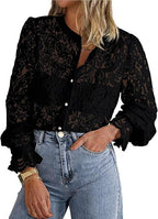 Women's Lace Button Front Shirt Long Sleeve Elegant Blouse