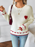 Sarah Express Women's Heart Pattern Dropped Shoulder Sweater