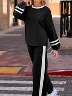 Sarah Express Women's Contrast Trim Round Neck Top and Pants Set