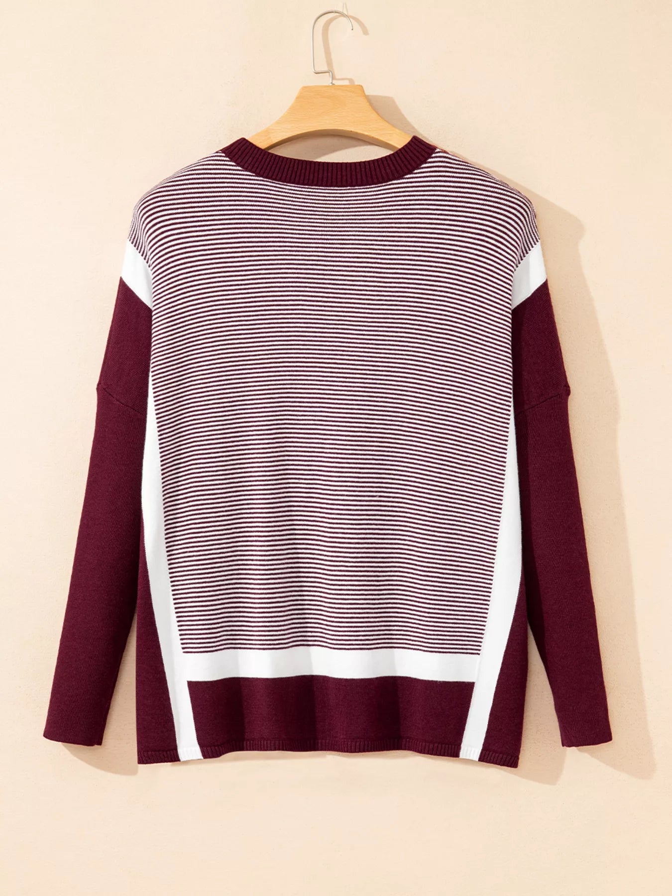 Sarah Express Women's Stripe Color Block Patchwork Dolman Oversize Tunic Sweater