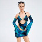 Women's Halter Neck Cut-Out Top & Bodycon Skirt Set - Sexy Two-Piece Party Dress