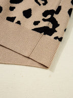 Sarah Express Women's Leopard Pattern Lace Ribbed Detail Button Cuffed Sweater