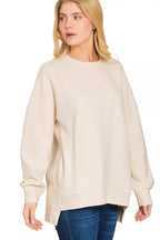 Sarah Express Women’s Plus Size Acid Wash Ribbed Sweatshirt with Hi-Low Hem