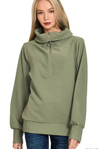 Sarah Express Women’s Ribbed High Neck Half Zip Lounge Set with Palazzo Pants