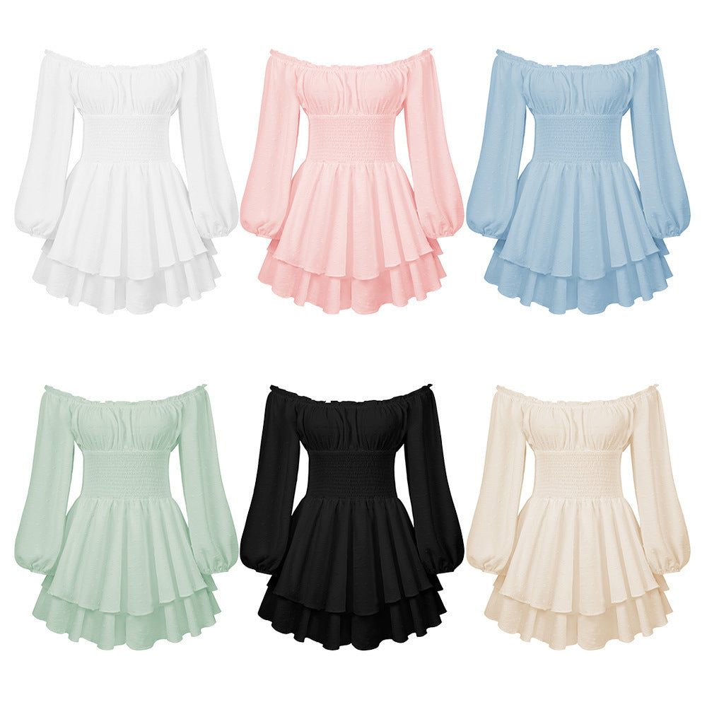 Off-Shoulder Pleated Ruffled Romper Long Sleeve Wide Leg Jumpsuit