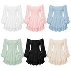 Off-Shoulder Pleated Ruffled Romper Long Sleeve Wide Leg Jumpsuit